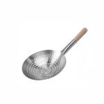 STAINLESS STEEL PERFORATED LADLE WITH WOODEN HANDLE